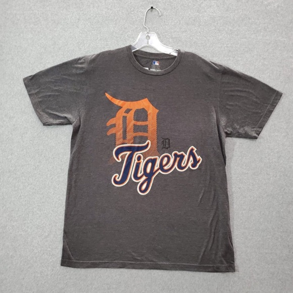 Detroit Tigers Men Shirt Large Gray Logo Graphic Print Short Sleeve Crew Neck